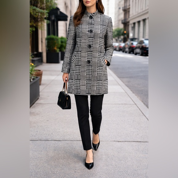 Alex Marie Jackets & Blazers - ALEX MARIE Women's Black Silver Gray Houndstooth Longline Blazer Coat 10